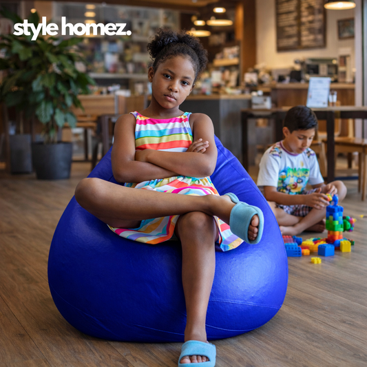 Style Homez Premium Leatherette Classic Bean Bag XL Size Royal Blue Color Filled with Beans Fillers