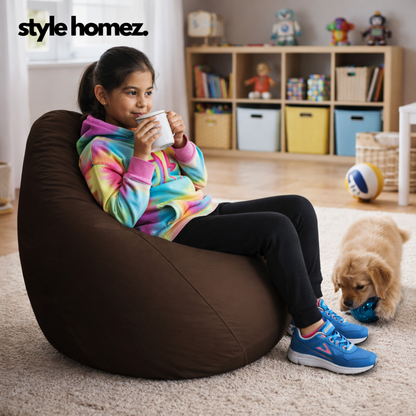Style Homez Classic Bean Bag XL Size Chocolate Brown Color in Premium Leatherette Fabric, Cover Only