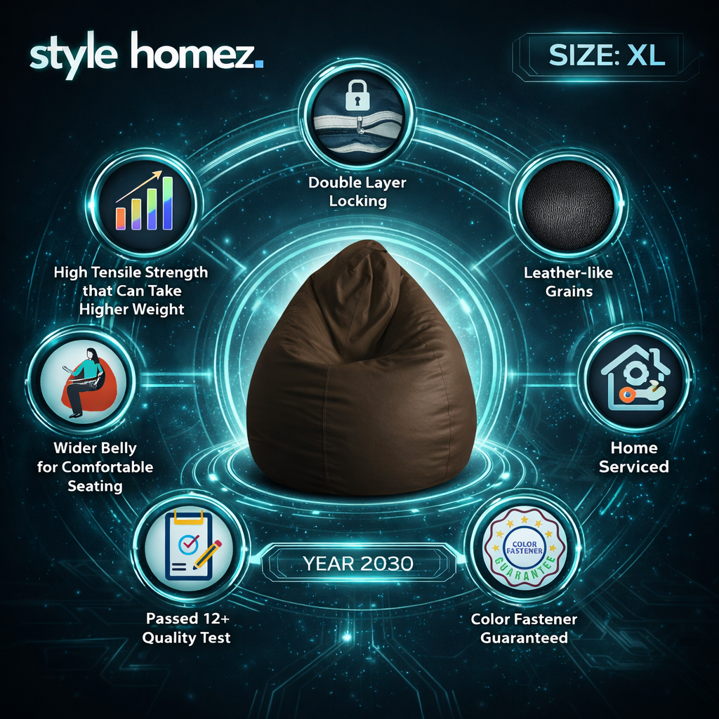 Style Homez Classic Bean Bag XL Size Chocolate Brown Color in Premium Leatherette Fabric, Cover Only