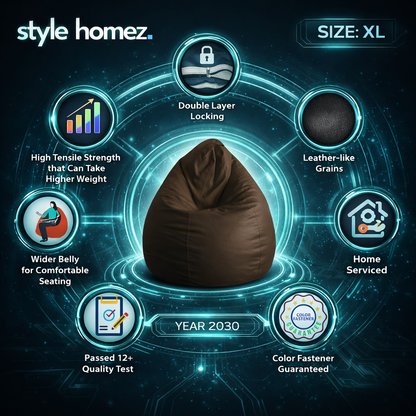 Style Homez Classic Bean Bag XL Size Chocolate Brown Color in Premium Leatherette Fabric, Cover Only
