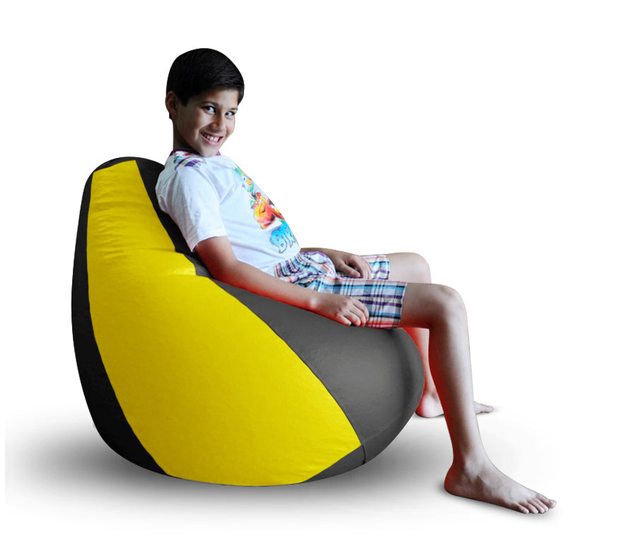 Style Homez Premium Leatherette Classic Bean Bag XL Size Grey Yellow Color Filled with Beans Fillers