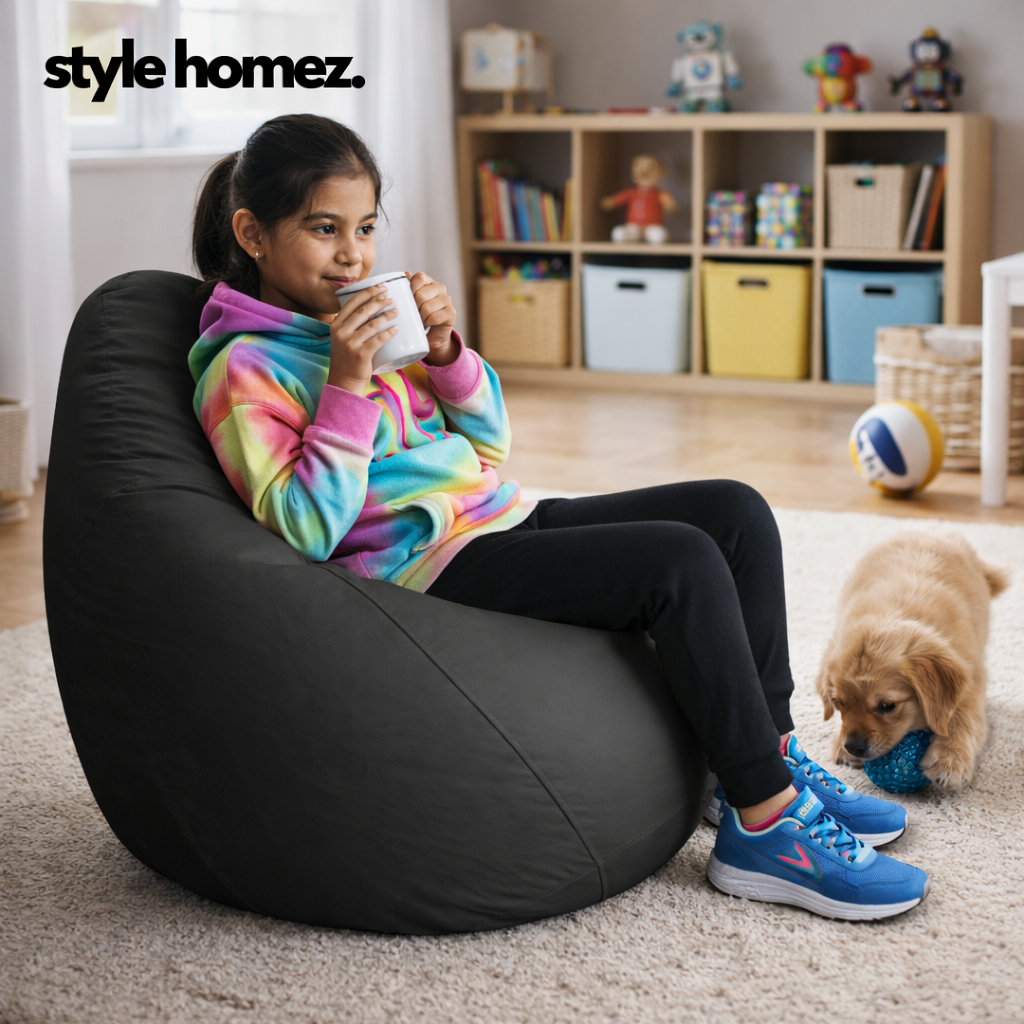 Style Homez Premium Leatherette Classic Bean Bag XL Size Grey Color Filled with Beans Fillers
