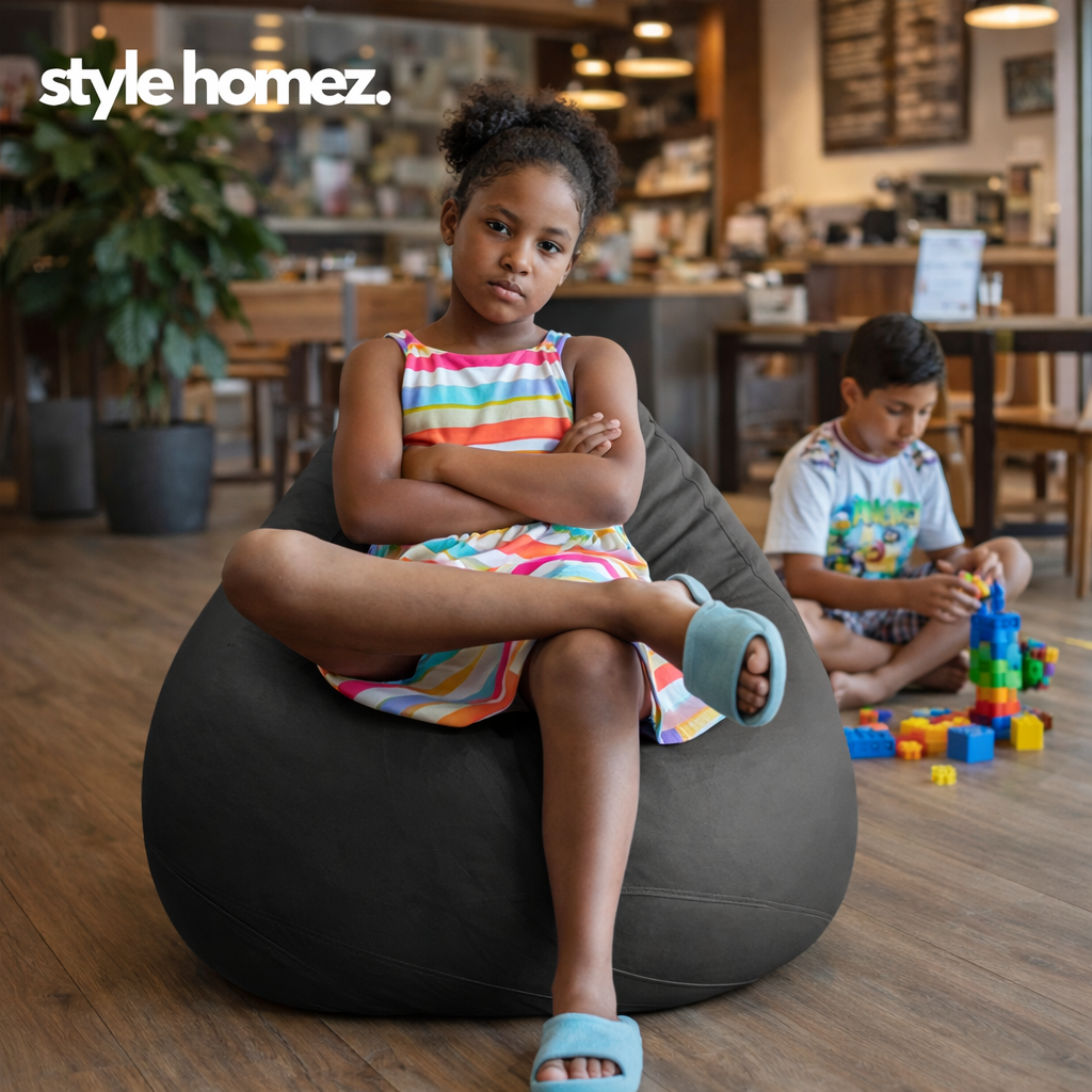 Style Homez Premium Leatherette Classic Bean Bag XL Size Grey Color Filled with Beans Fillers