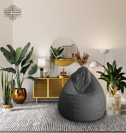 Style Homez Premium Leatherette Classic Bean Bag XL Size Grey Color Filled with Beans Fillers