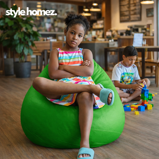Style Homez Premium Leatherette Classic Bean Bag XL Size Green Color Filled with Beans Fillers