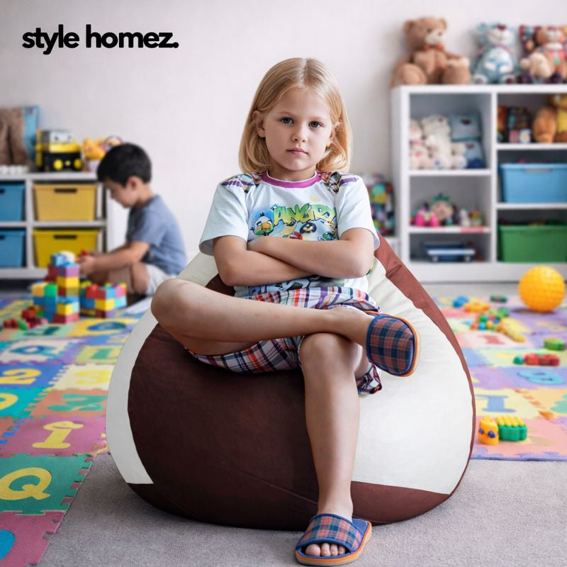 Style Homez Premium Leatherette Classic Bean Bag XL Size Maroon White Color Filled with Beans Fillers