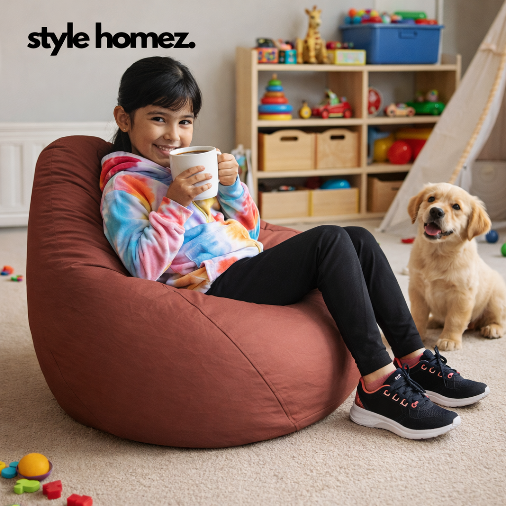 Style Homez Premium Leatherette Classic Bean Bag XL Size Maroon Color Filled with Beans Fillers