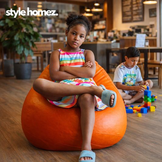 Style Homez Premium Leatherette Classic Bean Bag XL Size Orange Color Filled with Beans Fillers