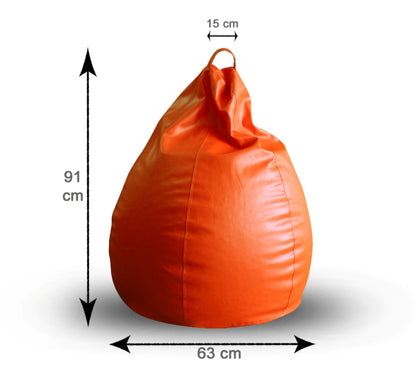 Style Homez Premium Leatherette Classic Bean Bag XL Size Orange Color Filled with Beans Fillers