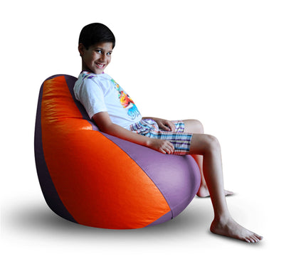 Style Homez Premium Leatherette Classic Bean Bag XL Size Purple Orange Color Filled with Beans Fillers