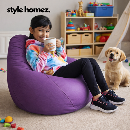 Style Homez Premium Leatherette Classic Bean Bag XL Size Purple Color Filled with Beans Fillers