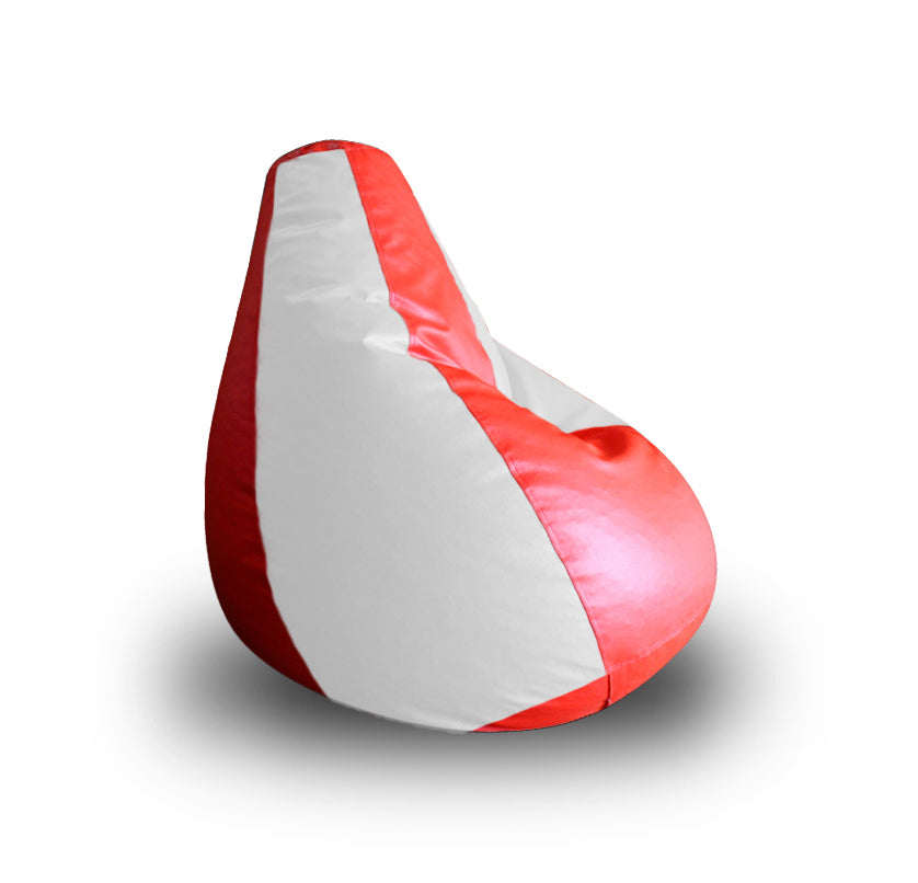Style Homez Premium Leatherette Classic Bean Bag XL Size Red White Color Filled with Beans Fillers