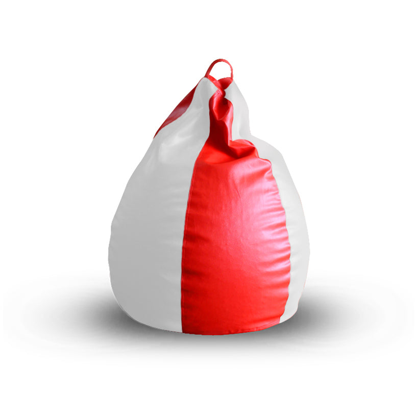 Style Homez Premium Leatherette Classic Bean Bag XL Size Red White Color Filled with Beans Fillers