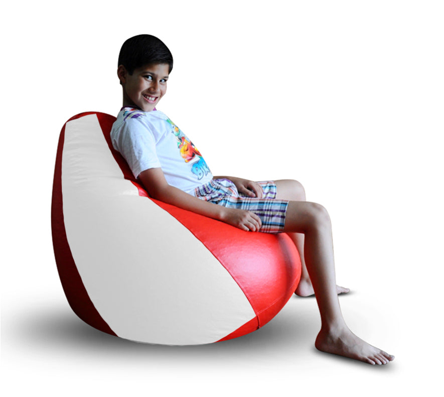 Style Homez Premium Leatherette Classic Bean Bag XL Size Red White Color Filled with Beans Fillers