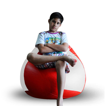 Style Homez Premium Leatherette Classic Bean Bag XL Size Red White Color Filled with Beans Fillers