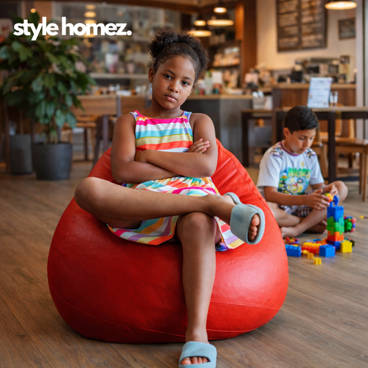 Style Homez Premium Leatherette Classic Bean Bag XL Size Red Color Filled with Beans Fillers