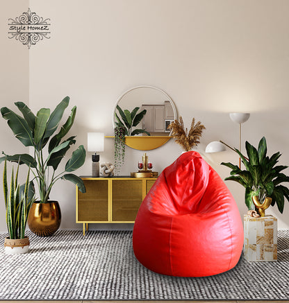 Style Homez Premium Leatherette Classic Bean Bag XL Size Red Color Filled with Beans Fillers