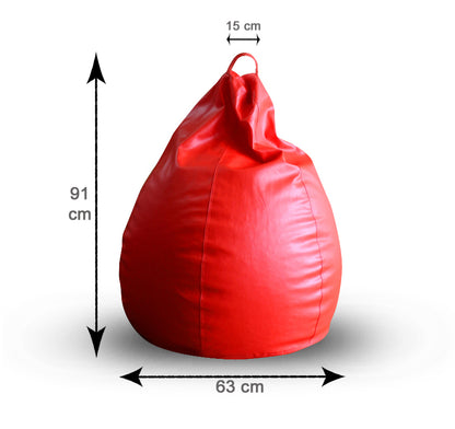 Style Homez Premium Leatherette Classic Bean Bag XL Size Red Color Filled with Beans Fillers