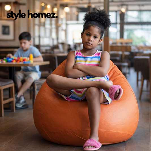 Style Homez Premium Leatherette Classic Bean Bag XL Size TAN Color Filled with Beans Fillers