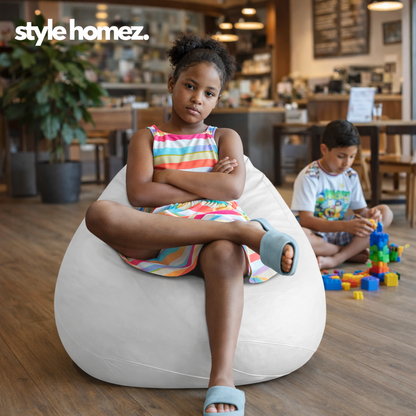 Style Homez Premium Leatherette Classic Bean Bag XL Size White Color Filled with Beans Fillers