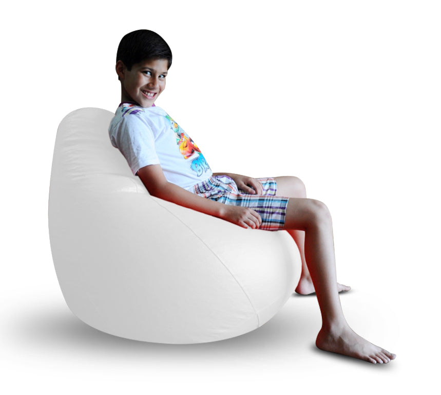 Style Homez Premium Leatherette Classic Bean Bag XL Size White Color Filled with Beans Fillers