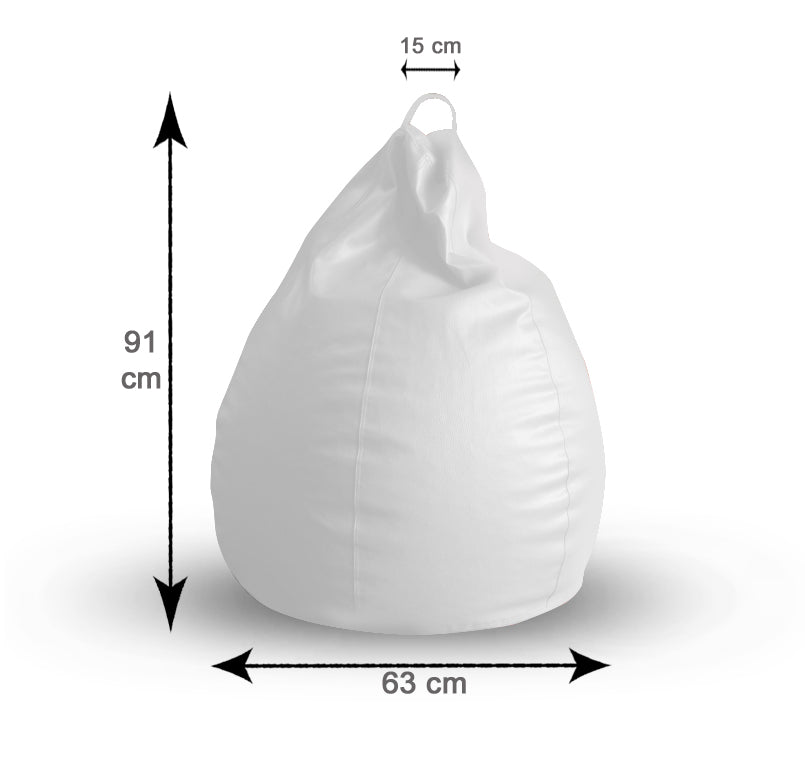 Style Homez Premium Leatherette Classic Bean Bag XL Size White Color Filled with Beans Fillers