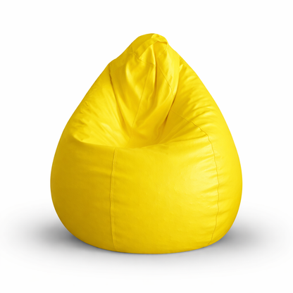 Style Homez Premium Leatherette Classic Bean Bag XL Size Yellow Color Filled with Beans Fillers