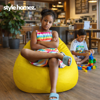 Style Homez Premium Leatherette Classic Bean Bag XL Size Yellow Color Filled with Beans Fillers