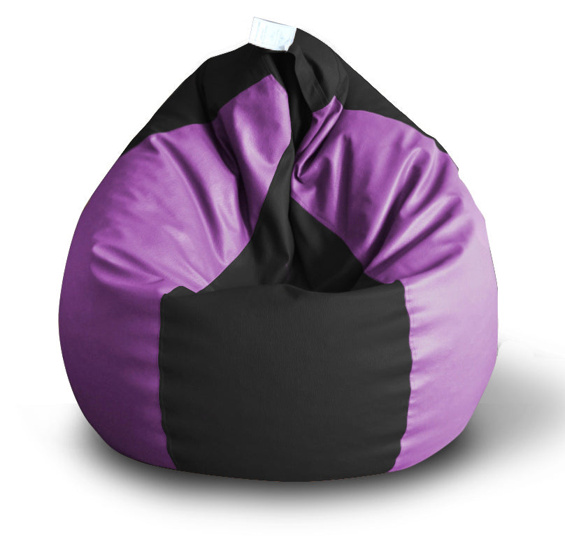 Style Homez Premium Leatherette Classic Bean Bag XXL Size Black Purple Color Filled with Beans Fillers