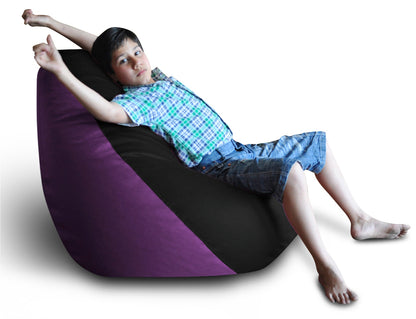Style Homez Premium Leatherette Classic Bean Bag XXL Size Black Purple Color Filled with Beans Fillers