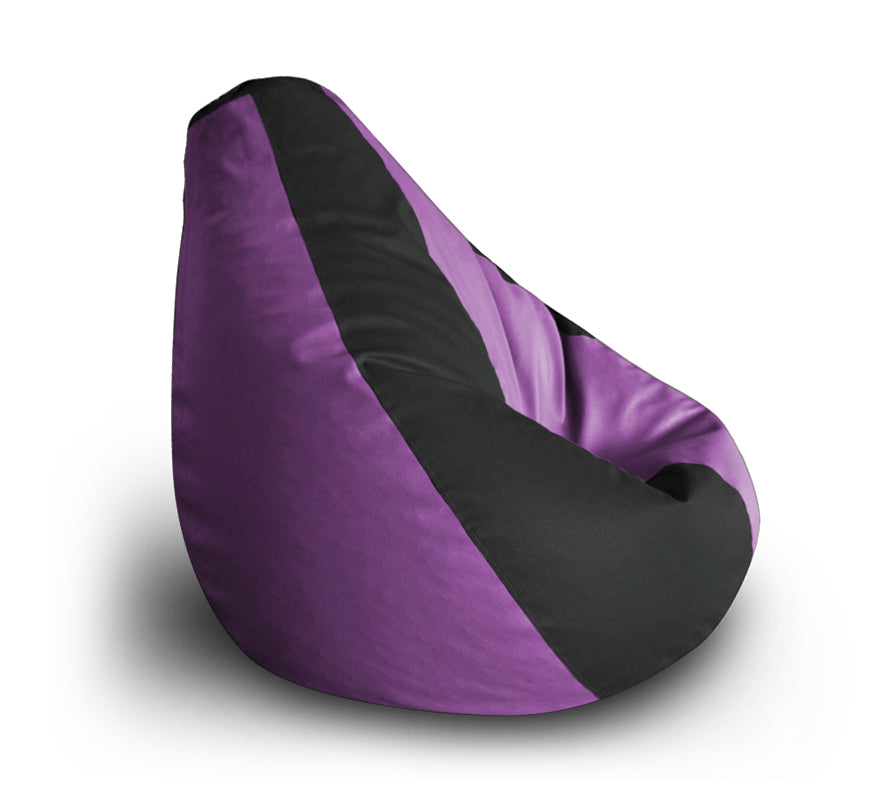 Style Homez Premium Leatherette Classic Bean Bag XXL Size Black Purple Color Filled with Beans Fillers
