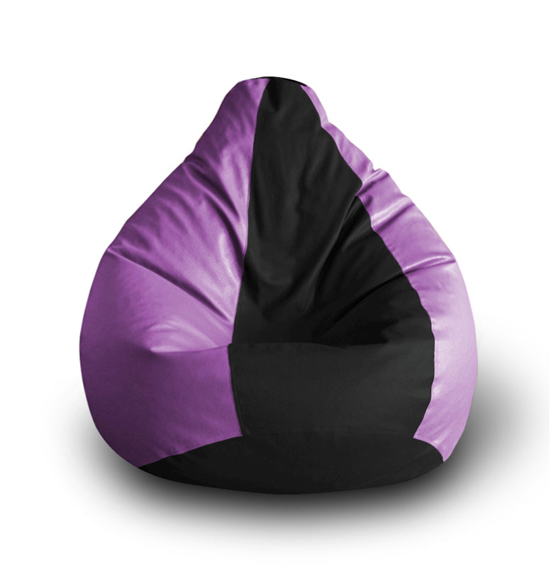Style Homez Premium Leatherette Classic Bean Bag XXL Size Black Purple Color Filled with Beans Fillers