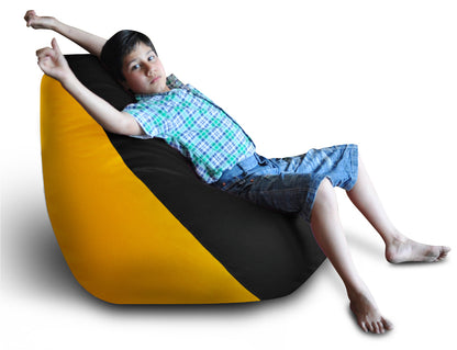 Style Homez Premium Leatherette Classic Bean Bag XXL Size Black Yellow Color Filled with Beans Fillers