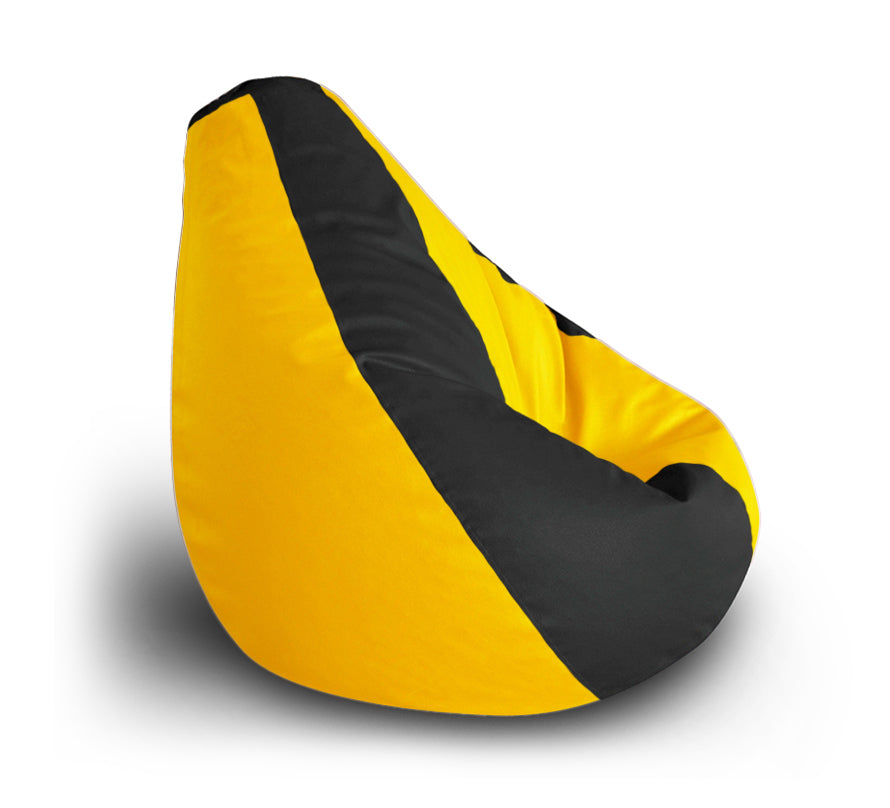 Style Homez Premium Leatherette Classic Bean Bag XXL Size Black Yellow Color Filled with Beans Fillers
