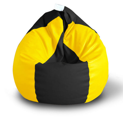 Style Homez Premium Leatherette Classic Bean Bag XXL Size Black Yellow Color Filled with Beans Fillers