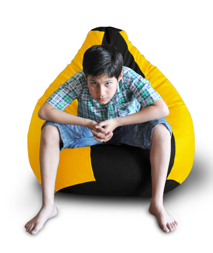 Style Homez Premium Leatherette Classic Bean Bag XXL Size Black Yellow Color Filled with Beans Fillers