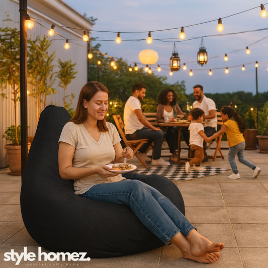 Style Homez ORGANIX Collection,Classic Bean Bag XXL Size Black Color in Organic Jute Fabric, Filled with Beans Fillers
