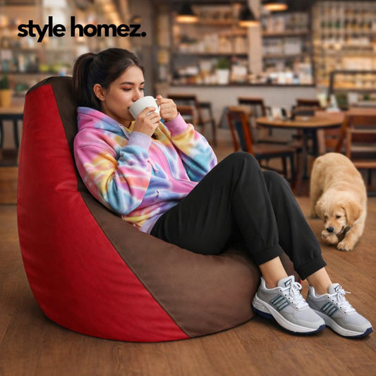Style Homez Premium Leatherette Classic Bean Bag XXL Size Brown Red Color Filled with Beans Fillers