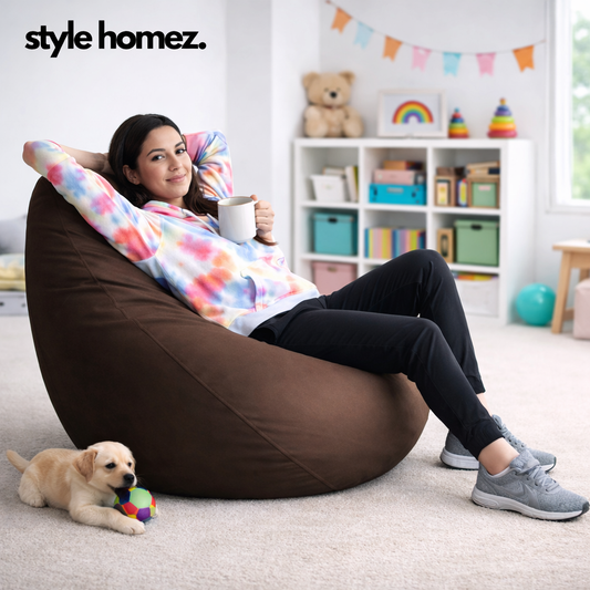 Style Homez Premium Leatherette Classic Bean Bag XXL Size Chocolate Brown Color Filled with Beans Fillers