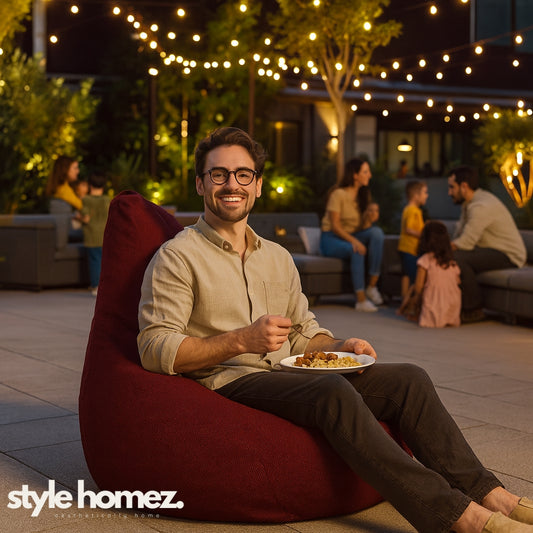 Style Homez ORGANIX Collection, Classic Bean Bag XXL Size Crimson Red Color in Organic Jute Fabric, Filled with Beans Fillers