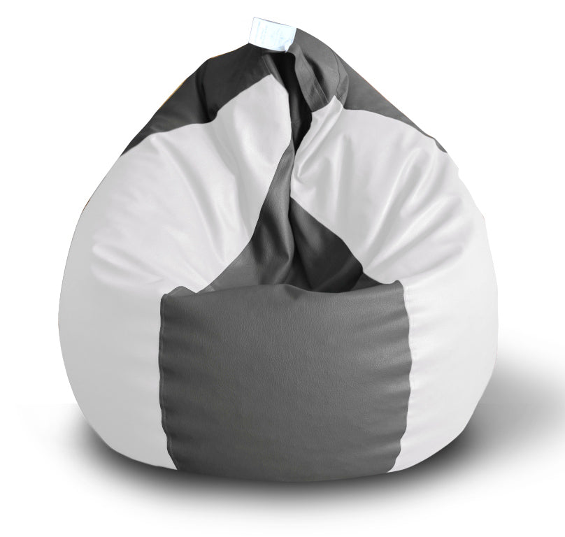 Style Homez Premium Leatherette Classic Bean Bag XXL Size Grey White Color Filled with Beans Fillers
