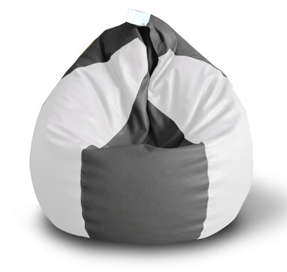Style Homez Premium Leatherette Classic Bean Bag XXL Size Grey White Color Filled with Beans Fillers