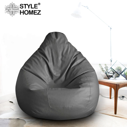 Style Homez Premium Leatherette Classic Bean Bag XXL Size Grey Color, Cover Only
