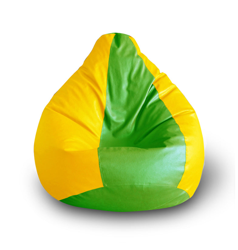 Style Homez Premium Leatherette Classic Bean Bag XXL Size Green Yellow Color Filled with Beans Fillers