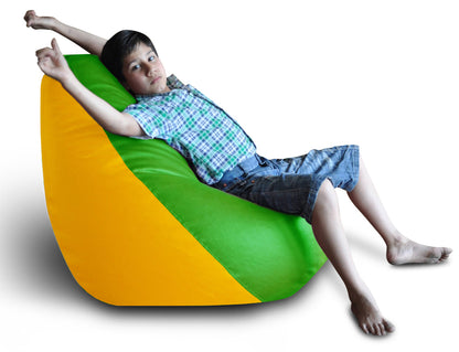 Style Homez Premium Leatherette Classic Bean Bag XXL Size Green Yellow Color Filled with Beans Fillers