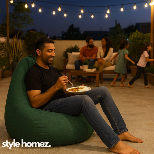 Style Homez ORGANIX Collection, Classic Bean Bag XXL Size Green Color in Organic Jute Fabric, Filled with Beans Fillers
