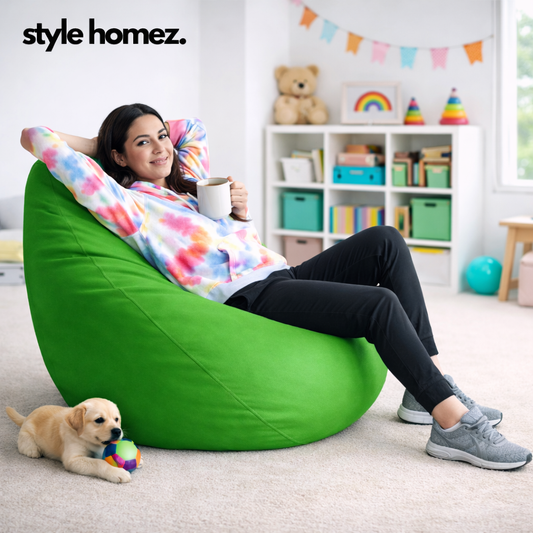 Style Homez Premium Leatherette Classic Bean Bag XXL Size Green Color Filled with Beans Fillers