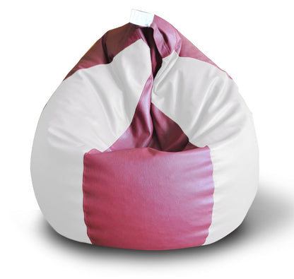 Style Homez Premium Leatherette Classic Bean Bag XXL Size Maroon White Color Filled with Beans Fillers