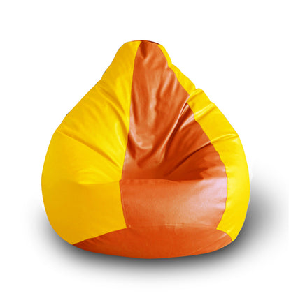 Style Homez Premium Leatherette Classic Bean Bag XXL Size Orange Yellow Color Filled with Beans Fillers
