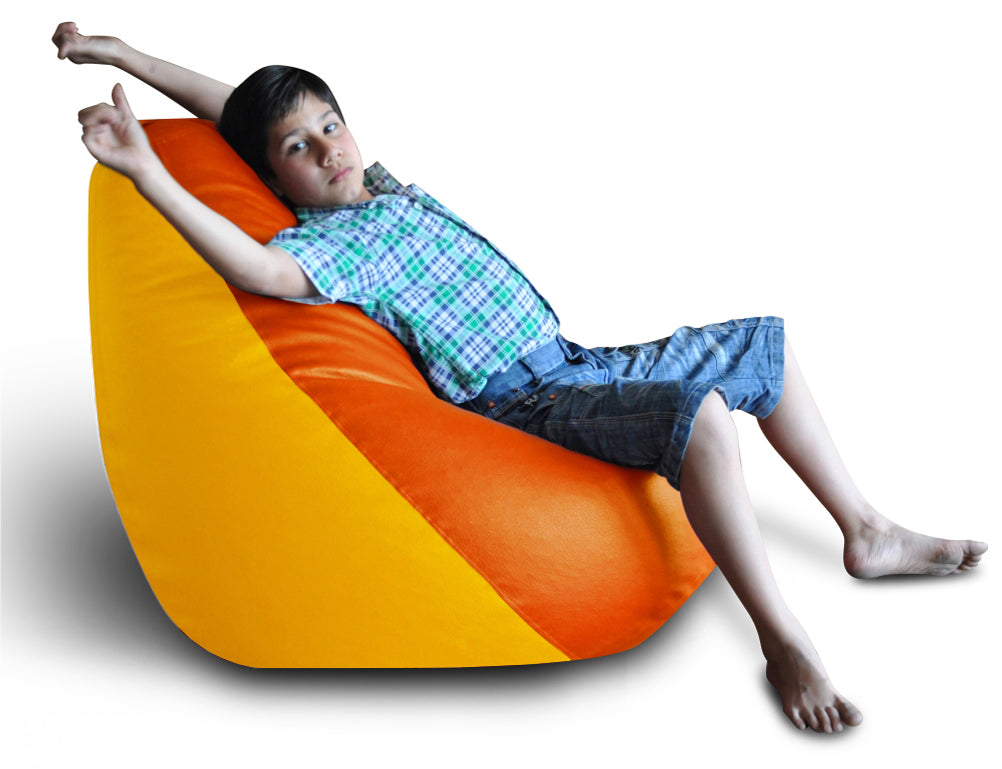 Style Homez Premium Leatherette Classic Bean Bag XXL Size Orange Yellow Color Filled with Beans Fillers